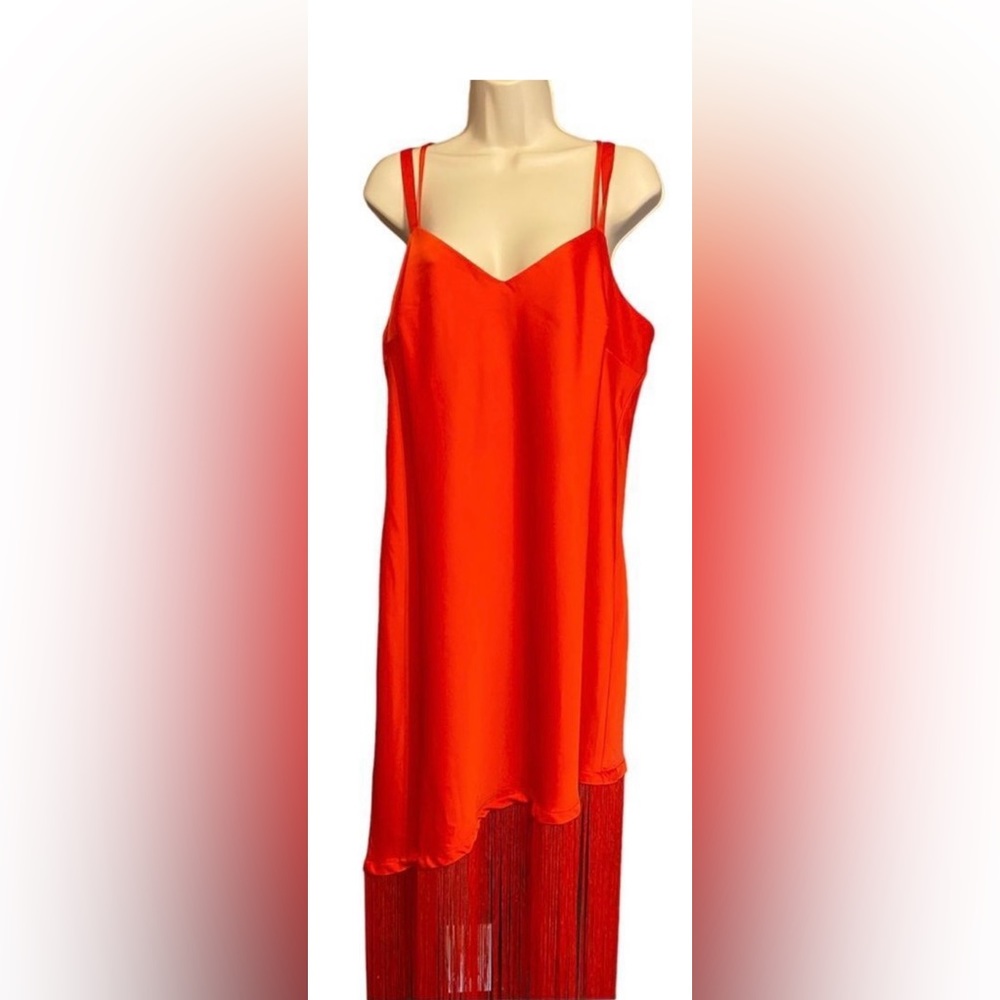 ELOQUII: Asymmetrical Fringe Slip Dress - Picture 4 of 7